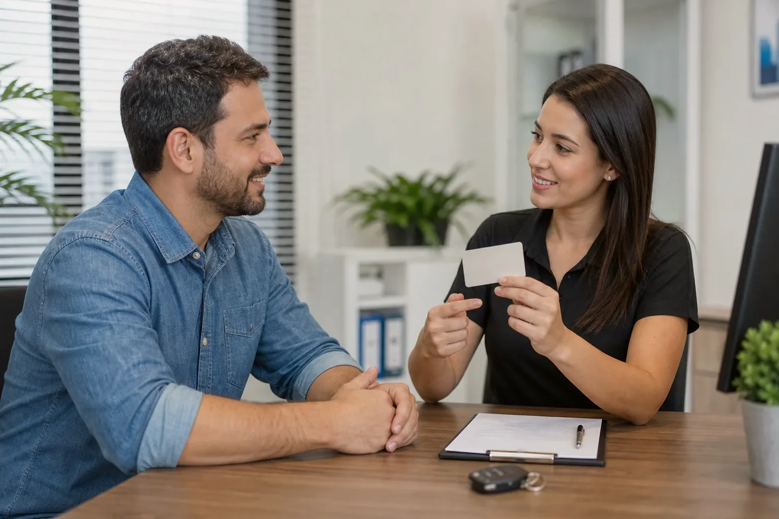 Profissional ajudando cliente na renovação de CNH.
