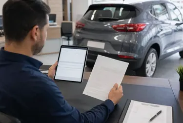 Profissional atendendo cliente para licenciamento de veículo.